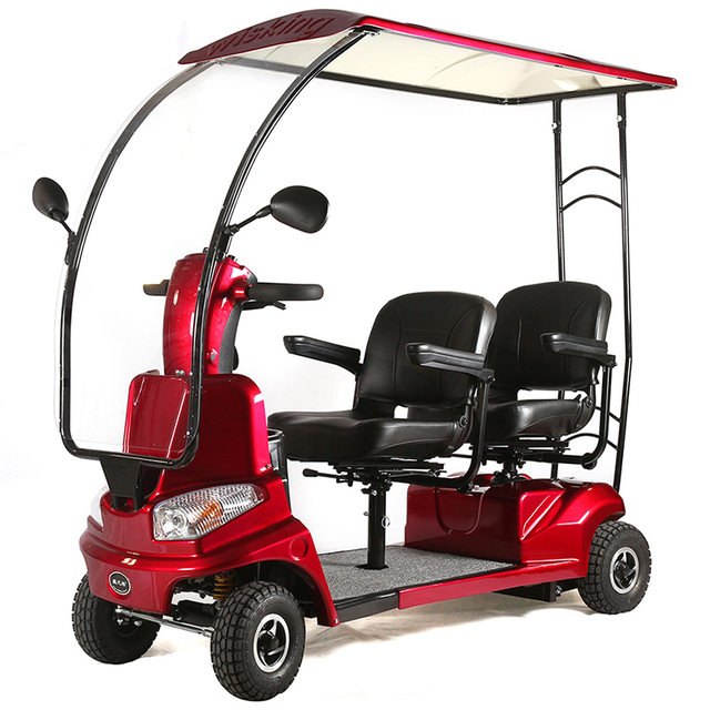 2 Seats Outdoor 4 Wheel Electric Mobility Scooter with Sunny Roof for Adults